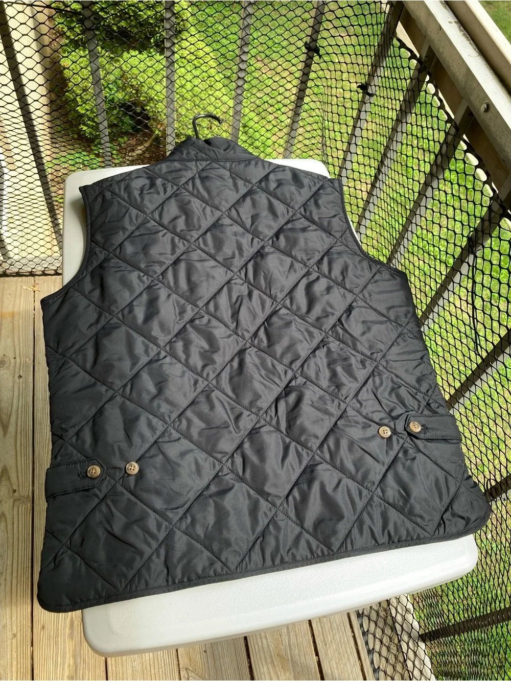 J. Crew Black Quilted Light Puffer Zip Up Vest Green Cotton Lining